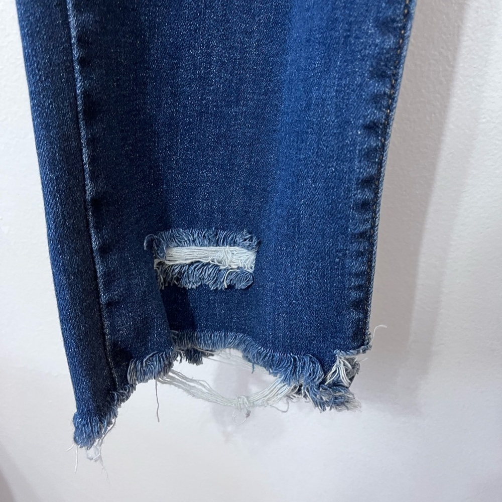 Levi’s 724 High Rise Straight Jeans Stretch Women's 32 Blue Frayed Hem Dark Wash - Picture 4 of 10